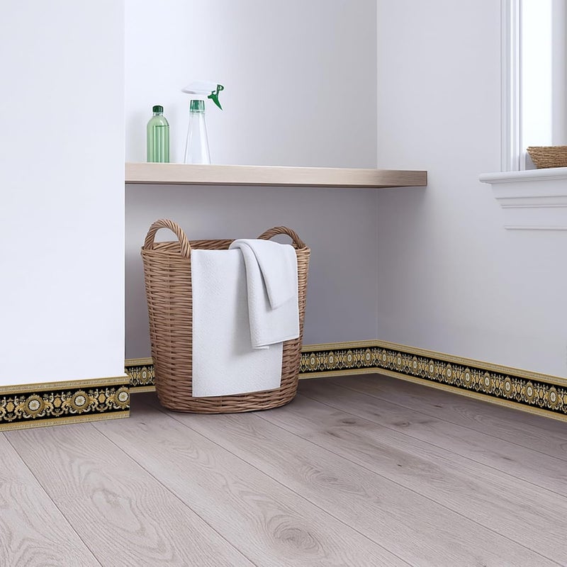 IOHEFY Black Gold Wallpaper Border 196x4 Inch Peel and Stick Wall Border Self Adhesive Luxury Baroque Design Removable Vinyl Trim for Living Room Bedroom Bathroom Kitchen Cabinet Decoration - Image 4